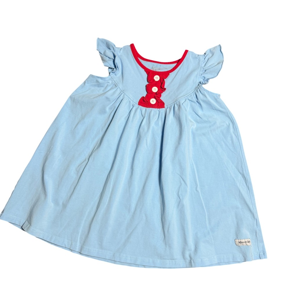 Merce & Me Girls‎ Light Blue Ruffle Sleeve Pearl Dress Sz 6 Patriotic Classic